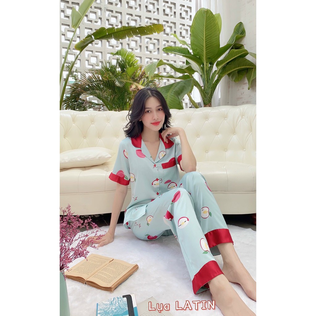 [Ảnh + video thật] Đồ Bộ Pijama thiết kế LỤA LATIN LOẠI 1 Size 50-65kg Áo cộc Quần dài siêu mát,nhẹ mềm mịn mướt