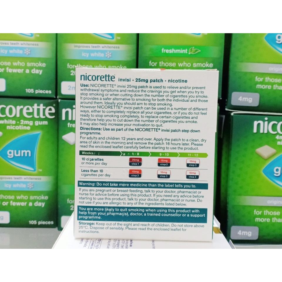 Miếng dán cai thuốc lá Nicorette invisiPatch 25mg Step 1 hộp 14 miếng (Date 2023)