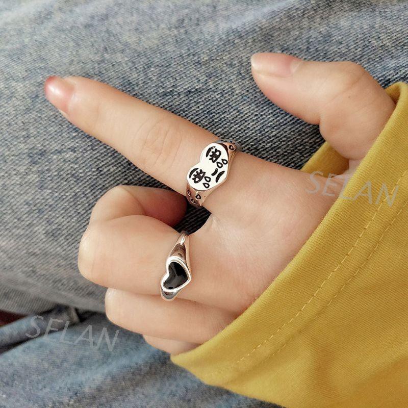 Nhẫn Hở Hình Trái Tim Đính Pha Lê Phong Cách Vintage