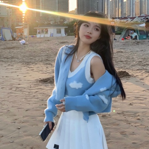 QADCOL Set áo cardigan ngắn + áo sweater 2 dây dệt kim mềm mại thanh lịch cho nữ (có bán lẻ)