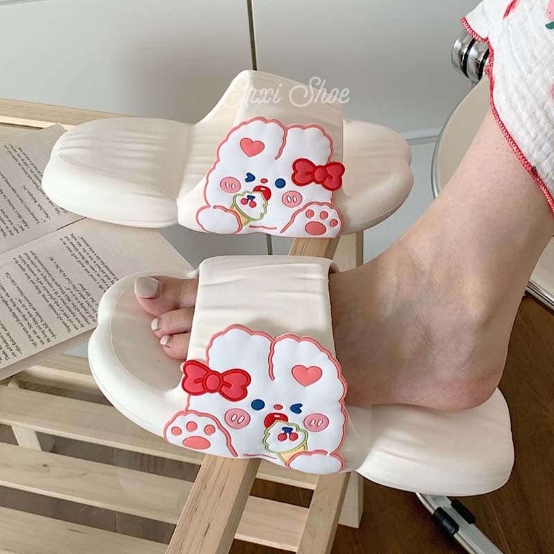 Oeggeo shop Dép Đi Trong Nhà Nắp Lật Họa Tiết Thỏ Hoạt Hình Cho Nữ