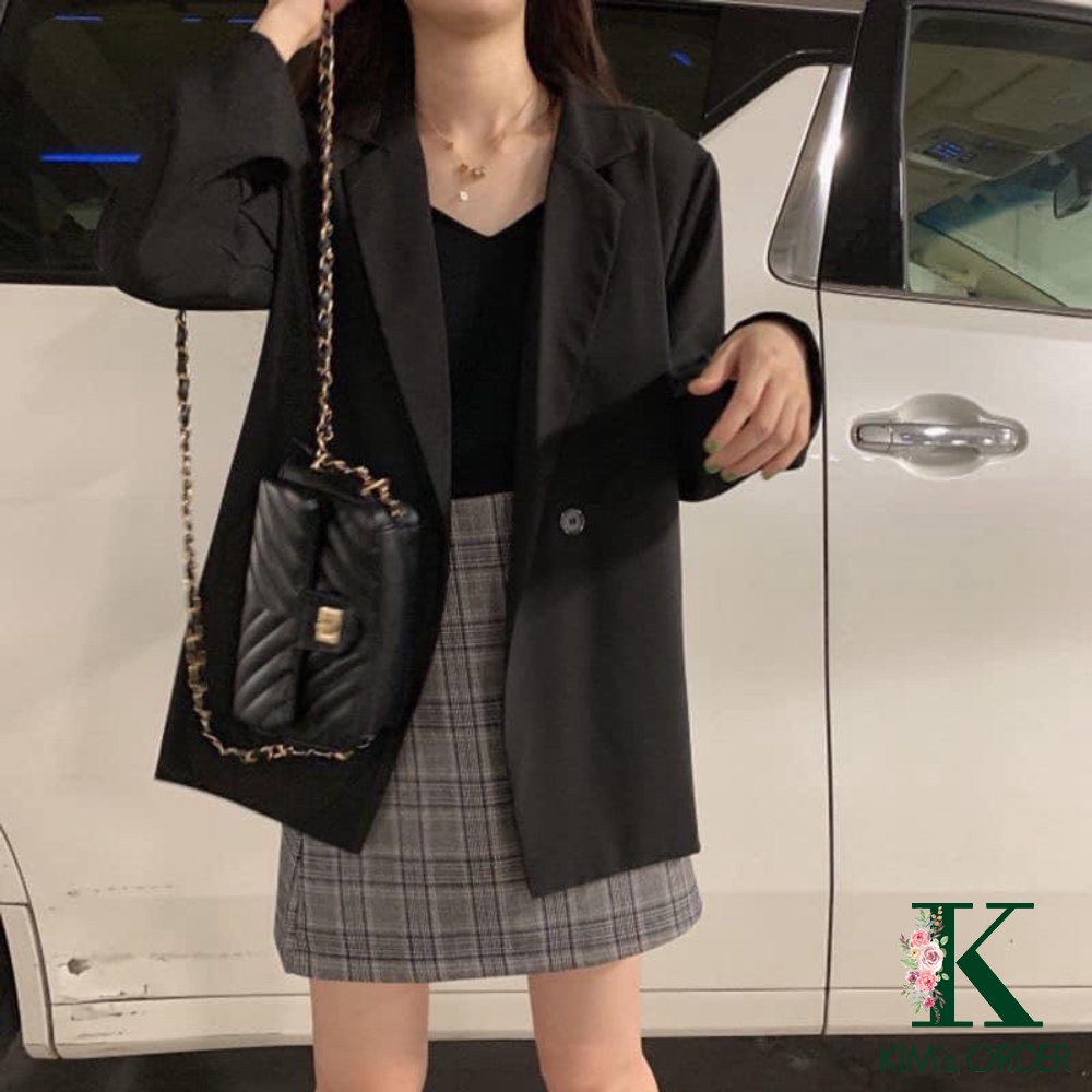 Set Blazer nữ kèm chân váy màu đen nâu phom rộng phong cách Ulzzang Hàn Quốc đi làm đi chơi đi học đi du lịch đủ size