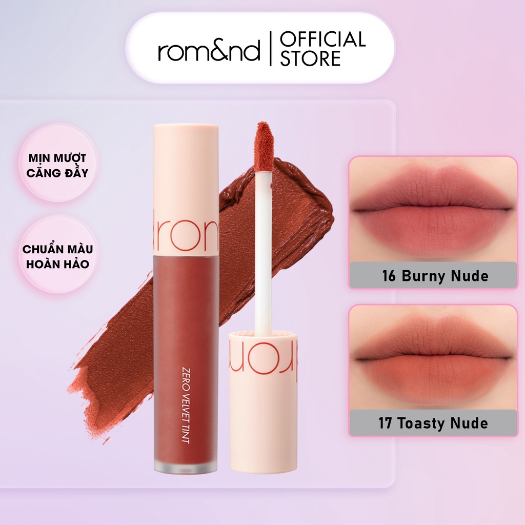 [Rom&amp;nd] [Màu 12-17] Son kem lì Hàn Quốc Romand New Zero Velvet Tint - Shell Beach Nude Collection 5.5g