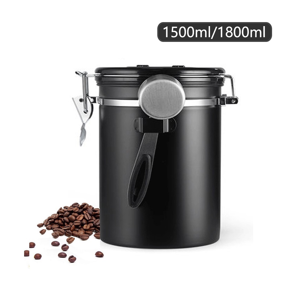 Hộp đựng cà phê Bằng Thép Không Gỉ Hộp đựng trà Hút chân không 1500ml 1800ml Kèm muỗng định lượng coffee can