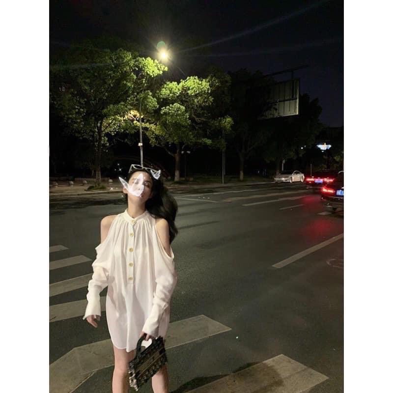 Áo Váy Sơ Mi Đũi Hở Vai Điệu Đà | BigBuy360 - bigbuy360.vn