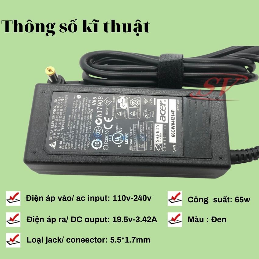 Sạc laptop acer 19V-3,42A savintech. Sạc máy tính acer 65w zin cao cấp bảo hành 12 tháng