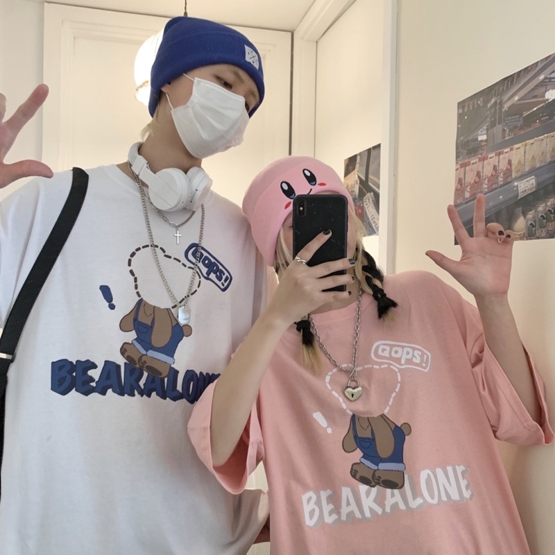 Áo thun phông PINK tay lỡ form rộng BEAR ALONE Unisex