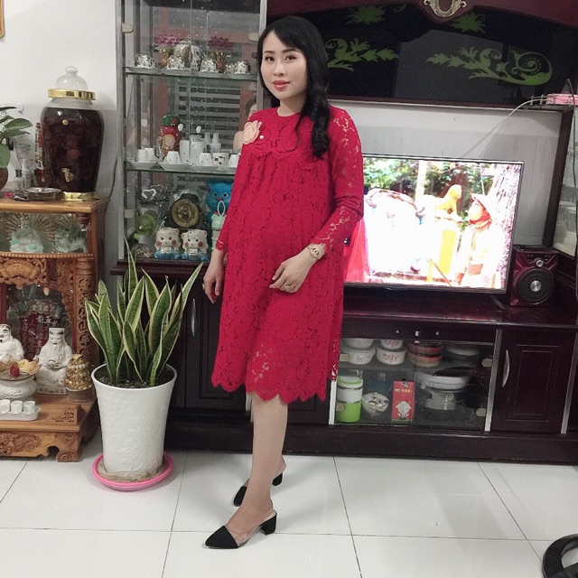 Váy ren đỏ bigsize ( freeship)
