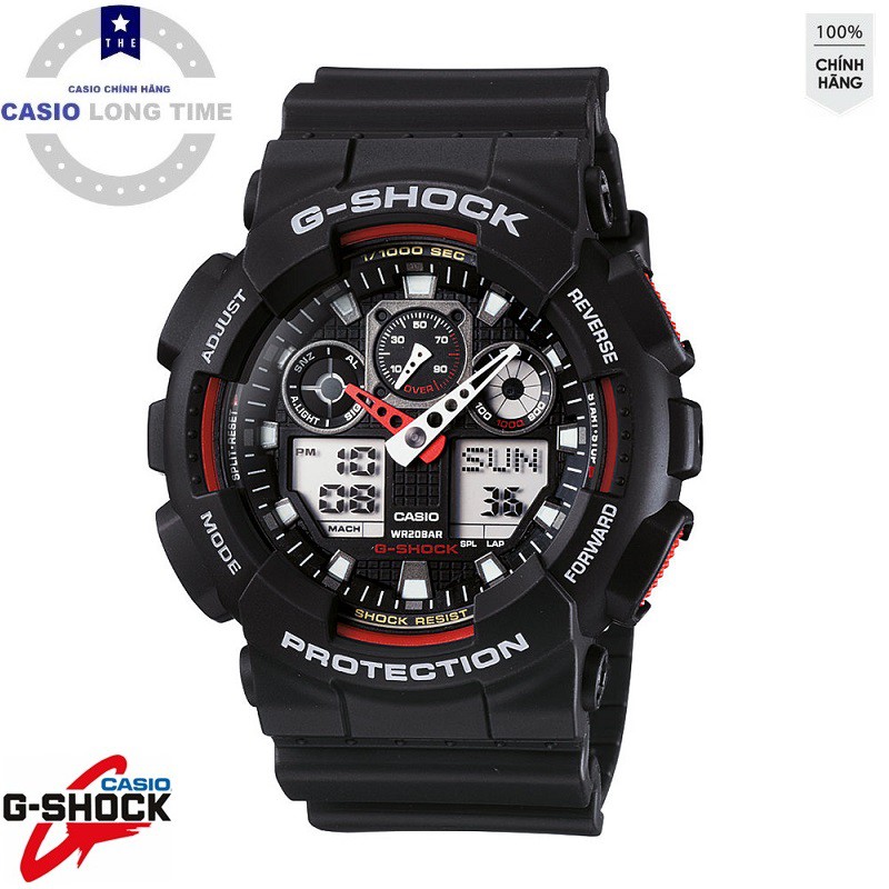 Đồng hồ nam Casio G-SHOCK GA-100-1A4DR Dây nhựa - Viền đồng hồ màu đen đỏ- Chống nước 200m