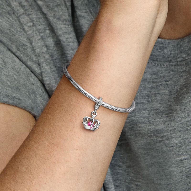 Khuyên Tai Mạ Bạc S925 Hình Vương Miện Trái Tim Lấp Lánh