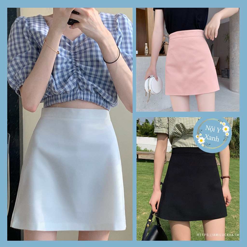 Chân Váy Chữ A Lưng Cao có lớp lót cho Nữ ulzzang - đen trơn cạp cao cực xinh - ngắn công sở