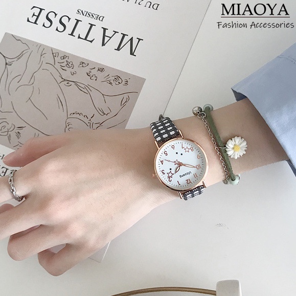 Đồng Hồ Thời Trang Họa Tiết Kẻ Sọc Phong Cách Hàn Quốc