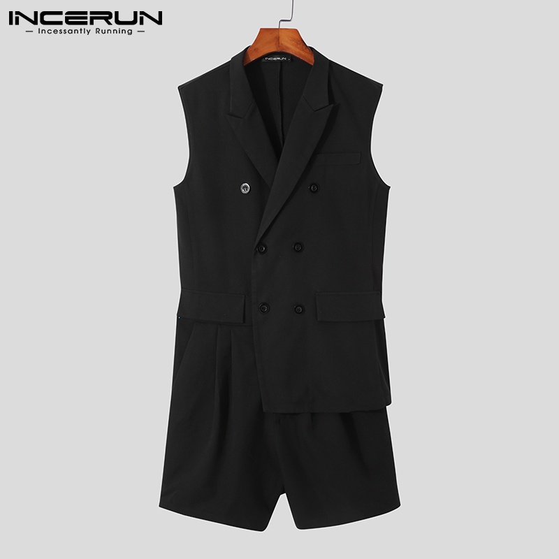 Áo liền quần ngắn INCERUN màu trơn phong cách phương Tây thời trang dành cho nam