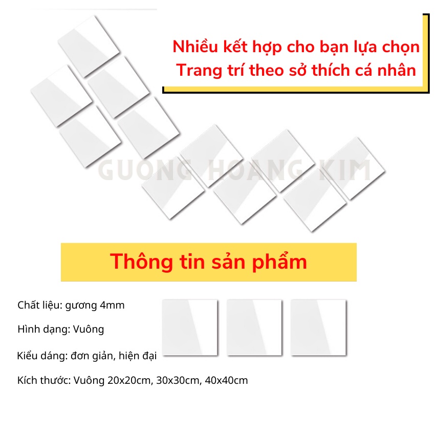 Gương dán tường soi toàn thân, dán tủ quần áo trang điểm makeup nhà tắm phòng wc hình vuông guonghoangkim