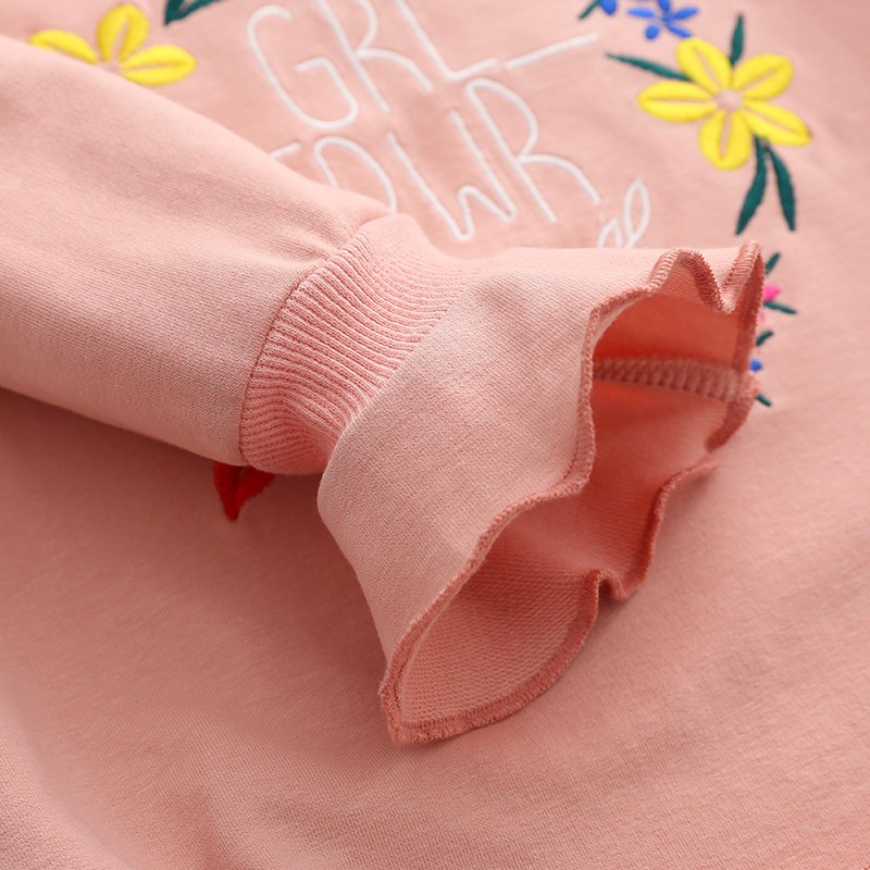 Áo nỉ da cá bé gái họa tiết hoa lá bèo nhún phiên bản mới mùa thu 2019