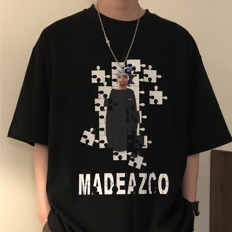 Áo Thun Nam Tay Ngắn Dáng Rộng Có In Hình Hoạt Hình Phong Cách Hàn Quốc