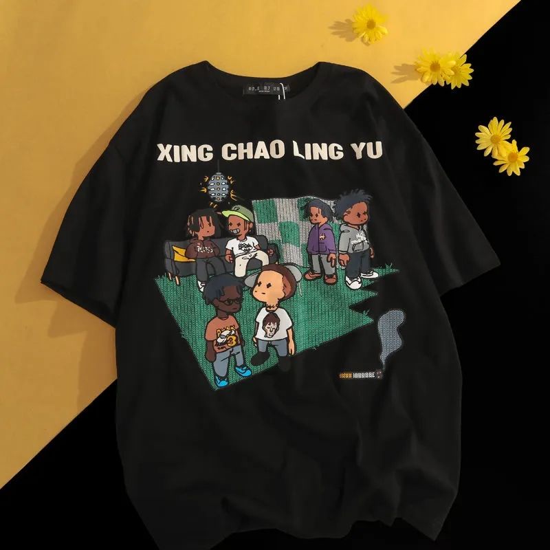 Áo Thun Tay Ngắn Dáng Rộng In Họa Tiết Hoạt Hình Thời Trang Mùa Hè Cho Nam