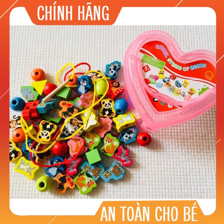 (Giá Rẻ Nhất) Đồ Chơi Xâu hạt gỗ - luồn dây xâu hạt hộp hình trái tim
