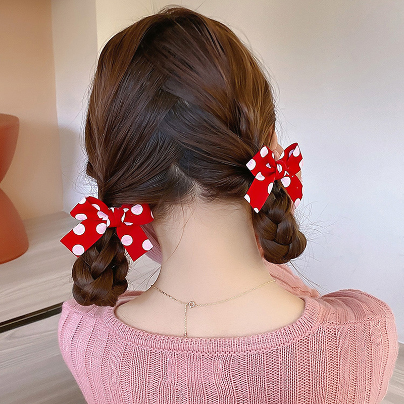 Set 2 dây cột tóc đính nơ đỏ xinh xắn đáng yêu cho bé gái