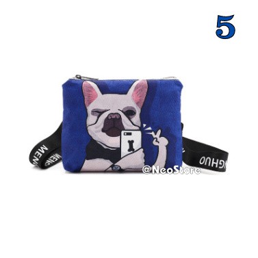 Túi đeo chéo unisex chữ nhật in hình thú cưng pet bag dễ thương