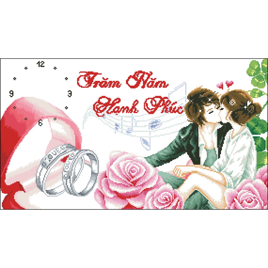 Tranh Thêu Chữ Thập Đồng Hồ Trăm Năm Hạnh Phúc