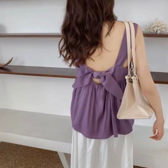 Áo 2 dây babydoll Shynstores , áo 2 dây thời trang bản to vải đũi mềm mịn mát buộc nơ lưng 3 màu freeship