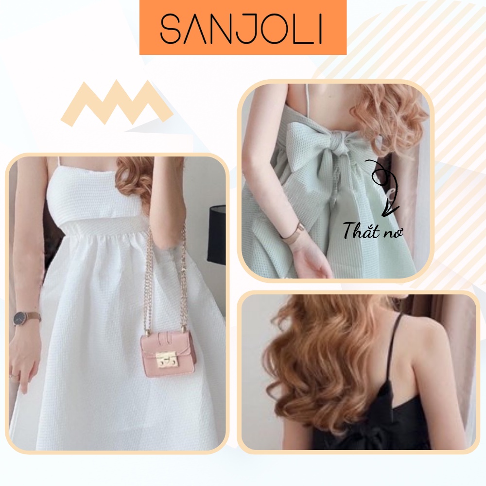 Váy Đi Biển 2 Dây SANJOLI Đầm Babydoll Dự Tiệc Buộc Nơ Form Bồng Kiểu Dáng Hàn Quốc Phong Cách Ulzzang Công Chúa VD070