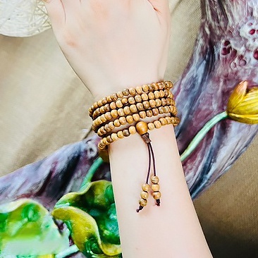 Vòng chuỗi 108 hạt gỗ, chuỗi đeo tay 108 hạt, tràng hạt, vòng tay Phật giáo gỗ bách xanh