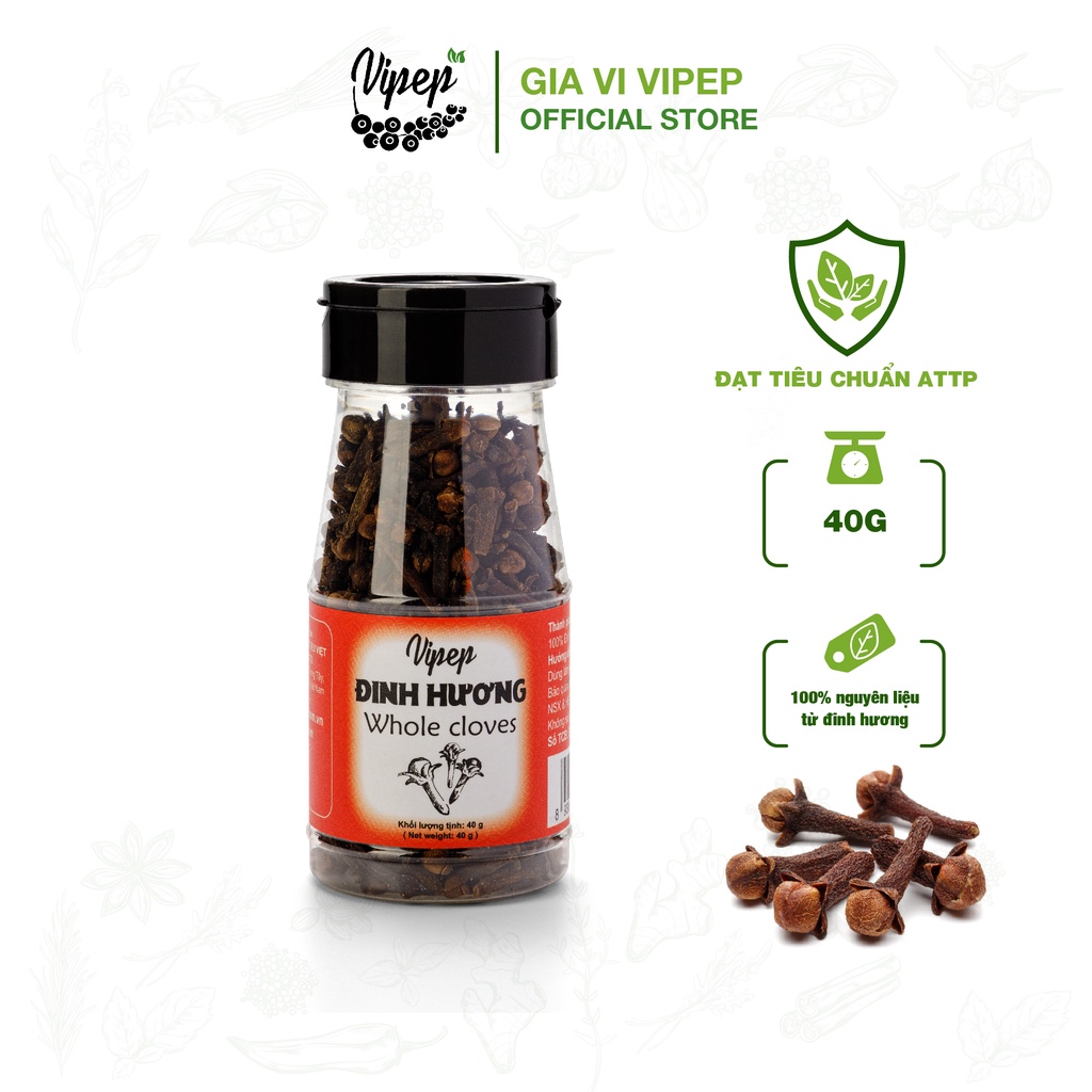 Đinh hương Vipep 40g - gia vị quý chế biến thức ăn tốt cho sức khoẻ, làm ấm bụng và kích thích vị giác