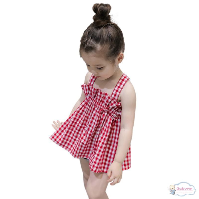 Đầm bé gái 2 dây sọc caro