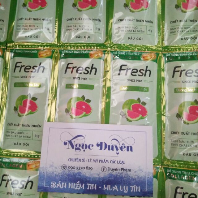 Dầu gội Fresh tinh dầu bưởi -lá neem dưỡng tóc hư tổn 6g-12 gói