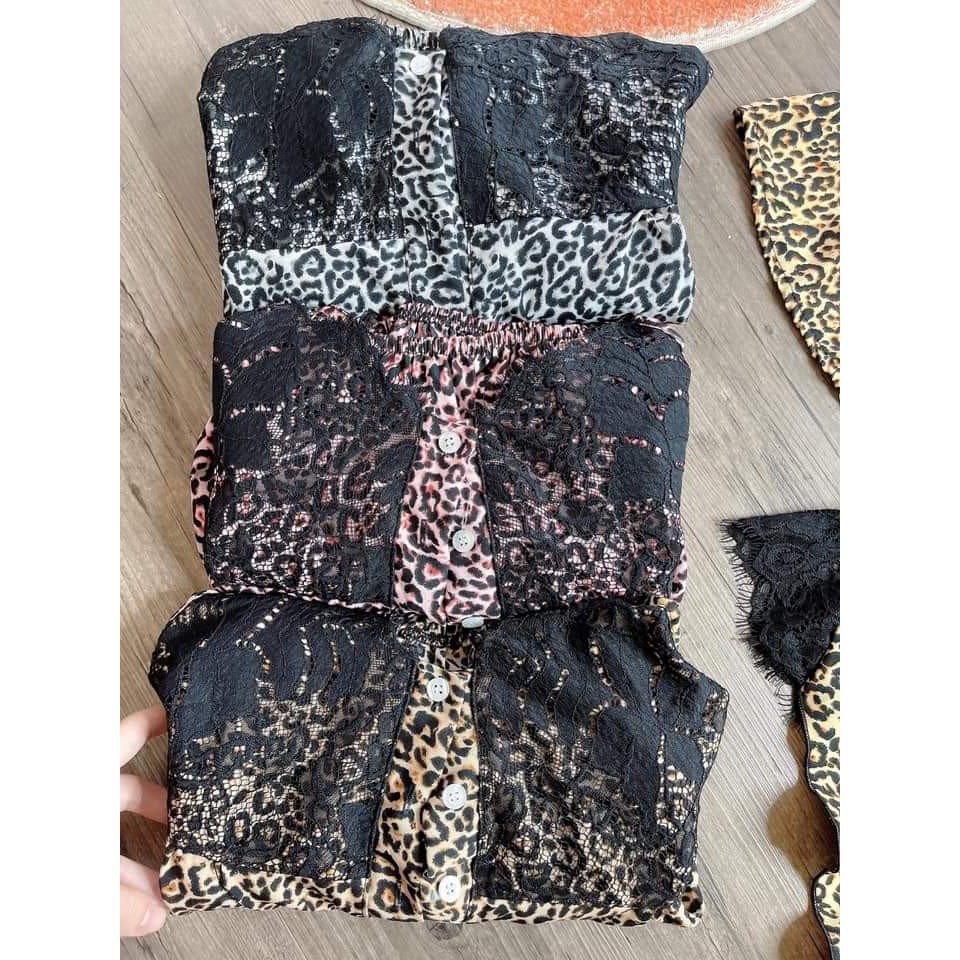 Đồ bộ ngủ set áo 2 dây và quần đùi beo ren