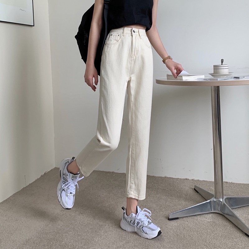 Quần Jeans Trắng ống đứng trẻ trung, chất siêu đẹp hàng Quảng Châu - Nàng Closet