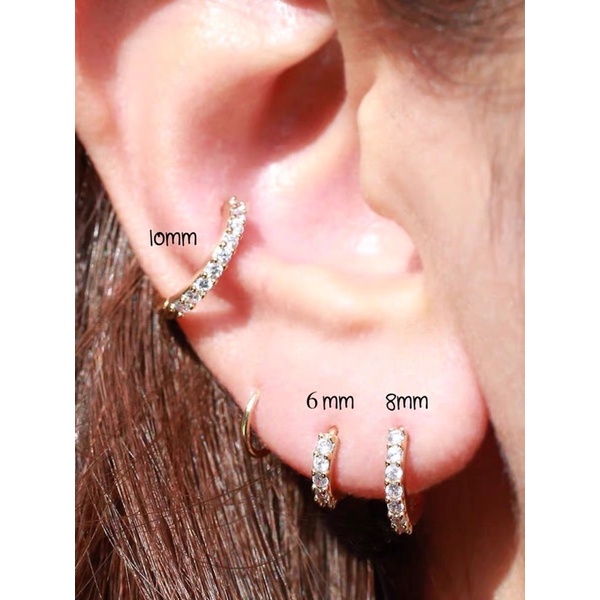 1 chiếc bông tai Thép Y Tế khoen tròn đá