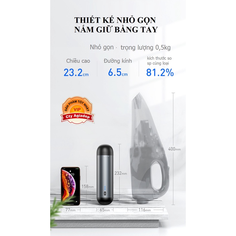 Máy hút lông thú cưng cao cấp, cầm tay mini không dây Baseus Agiadep