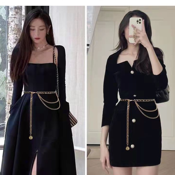 Thắt lưng dây xích kim loại bện phong cách Âu Mỹ thích hợp phối đầm dài/ váy dành cho nữ