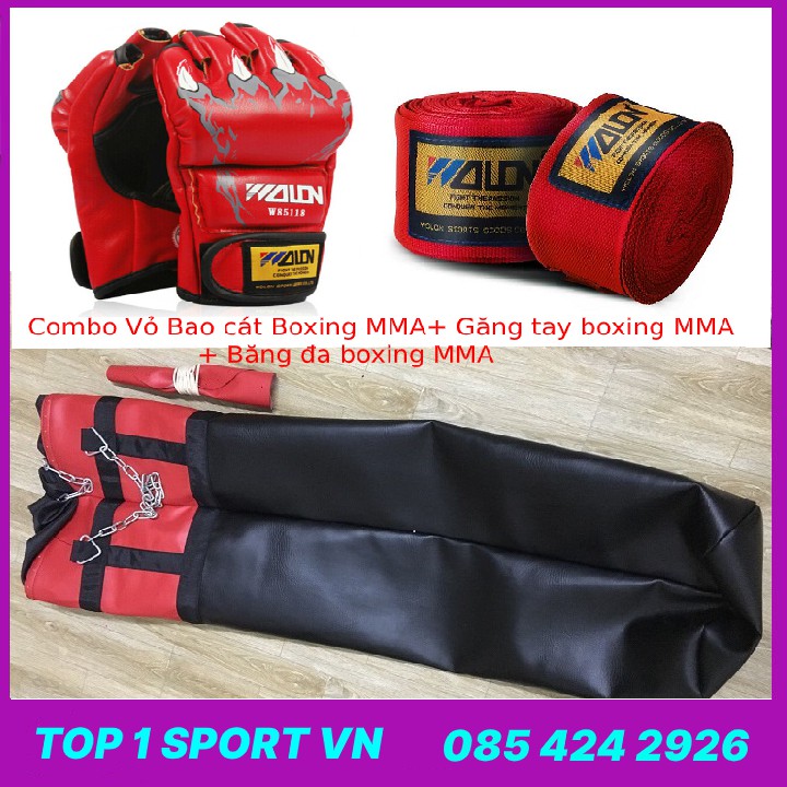 Vỏ bao cát đấm bốc boxing da kamat 2 lớp, đường kính 30cm tặng găng đấm bốc mma + băng đa cuốn tay - Bảo hành 6 tháng