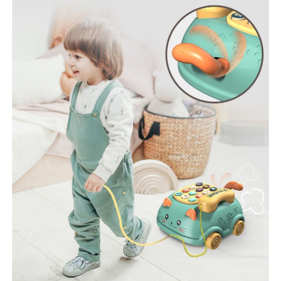 Đồ chơi ô tô điện thoại mèo chạy pin phát nhạc ngoe nguẩy cái đuôi đáng yêu cho bé - ĐTM