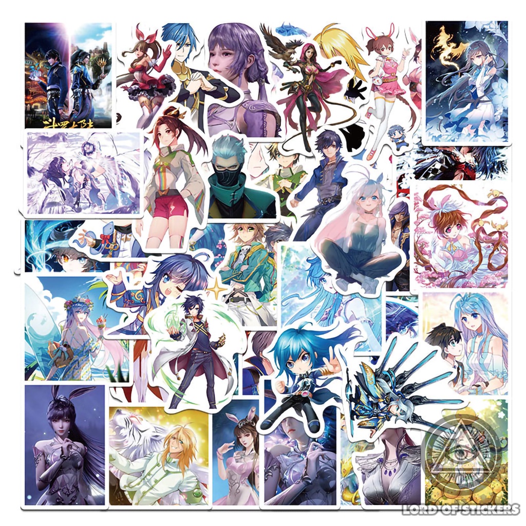 Set 50 Sticker Hoạt Hình Trung Quốc Đấu La Đại Lục Chống Thấm Nước Trang Trí Mũ Nón Bảo Hiểm, Laptop, Ván Trượt, Xe, Sổ