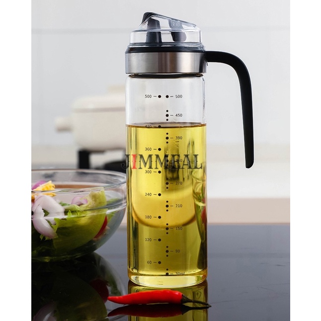 Bình Thủy Tinh Đựng Dầu Ăn, Nước Mắm, Xì Dầu Tự Động Mở Nắp Có Thang Chia Vạch 450ml 550ml Chai, Lọ Đựng Dầu Ăn Cao Cấp