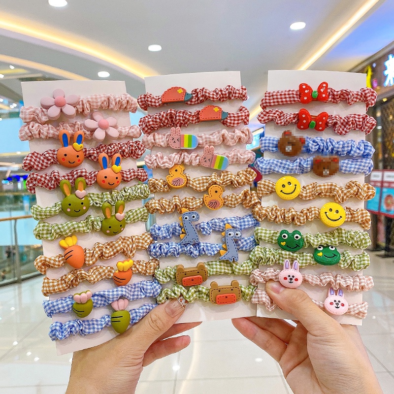 Set 10 Dây Cột Tóc Cao Su Co Giãn In Họa Tiết Trái Cây/ Hoa/ Trái Cây Dễ Thương Cho Bé Gái