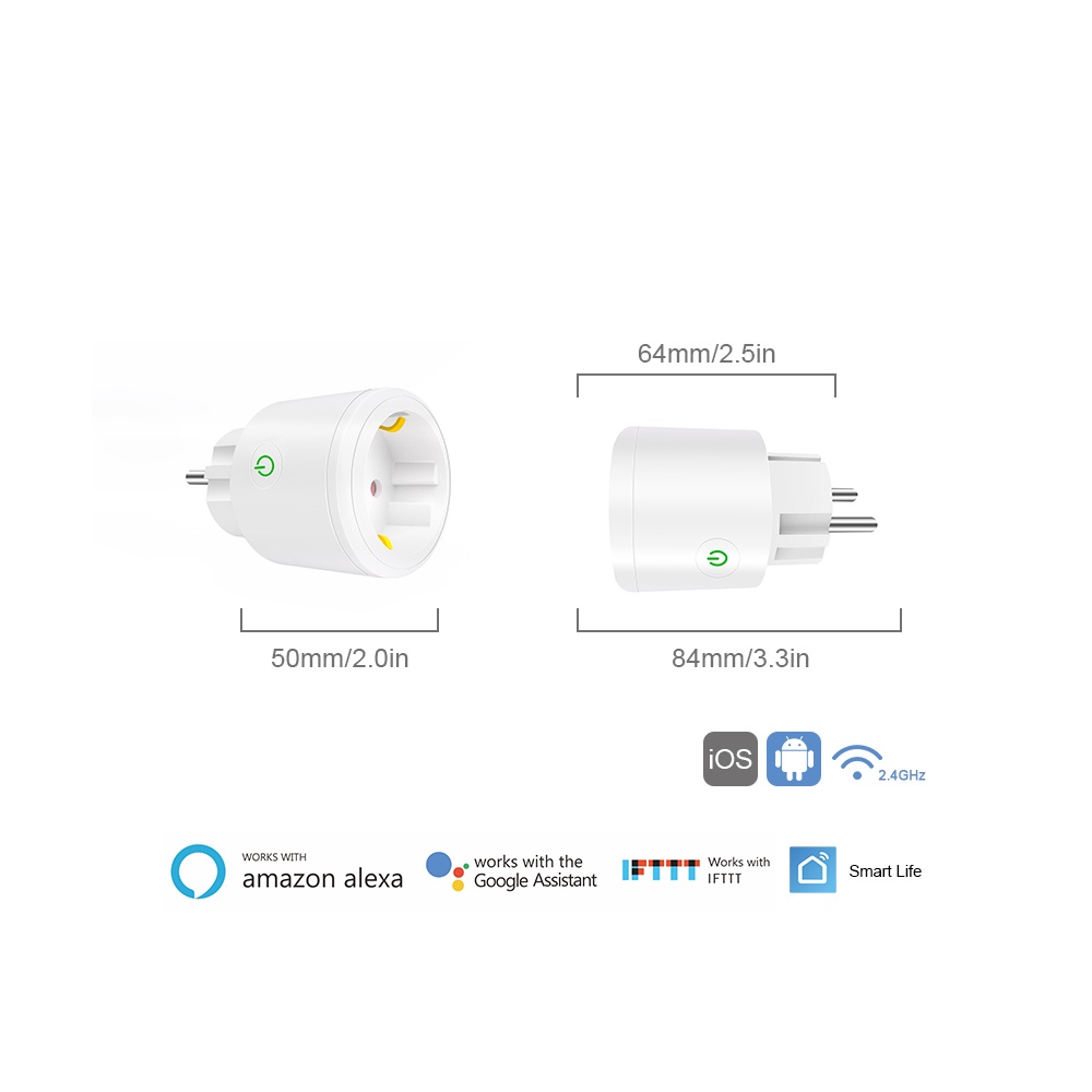 Ổ cắm điện Goojodoq 16A wifi thông minh đầu ra US UK EU dùng ở Thái và Philippin ứng dụng Tuya cho trợ lý Alexa Google