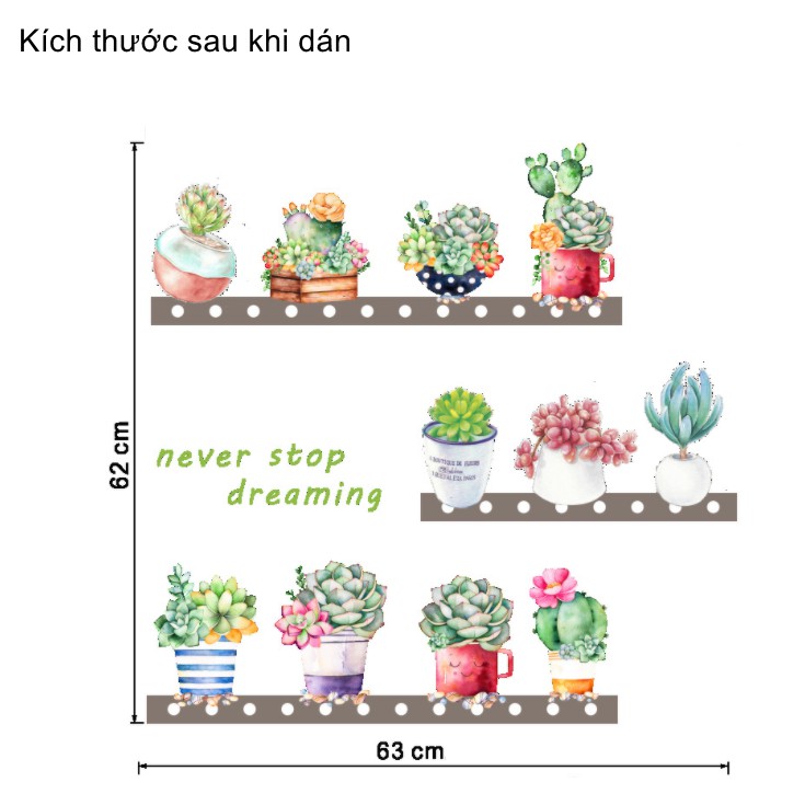 Decal dán tường Chậu hoa trên kệ chữ tiếng anh