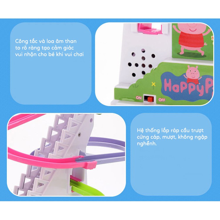 Bộ đồ chơi Heo Peppa cầu trượt 6 con leo cầu thang chiếu sáng phát nhạc ngộ nghĩnh cho bé