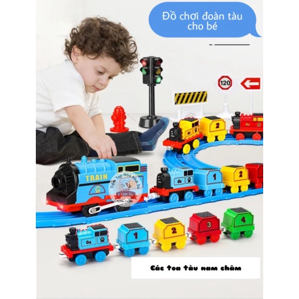 Đồ chơi đoàn tàu chạy pin có đèn nhạc cho bé, đoàn tàu nam châm có đường ray hộp to cao cấp