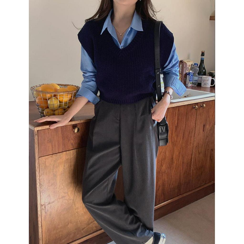 Áo Sơ Mi Cổ polo Dài Tay / Áo Vest Dệt Kim Rộng Rãi 61741