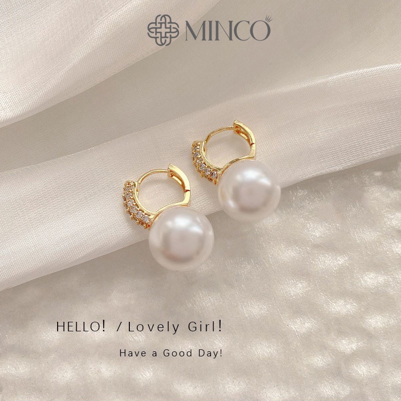 Bông tai nữ Minco Accessories khuyên đính đá gắn ngọc trai nhân tạo phụ kiện thời trang sang chảnh BT44