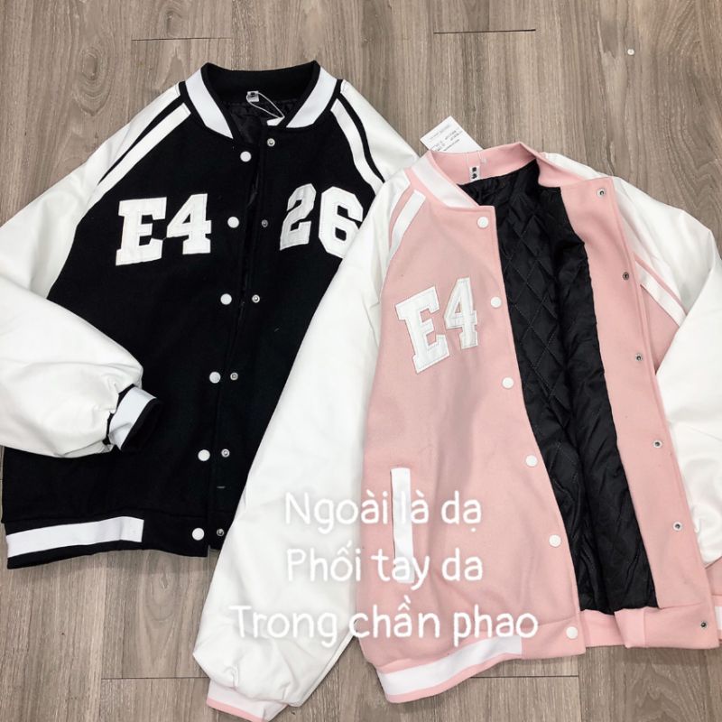 Áo Khoác Bomber Dạ Phối Tay Da Trần Phao Dáng Rộng Unisex Cho Cả Nam Nữ Chữ E426 | BigBuy360 - bigbuy360.vn
