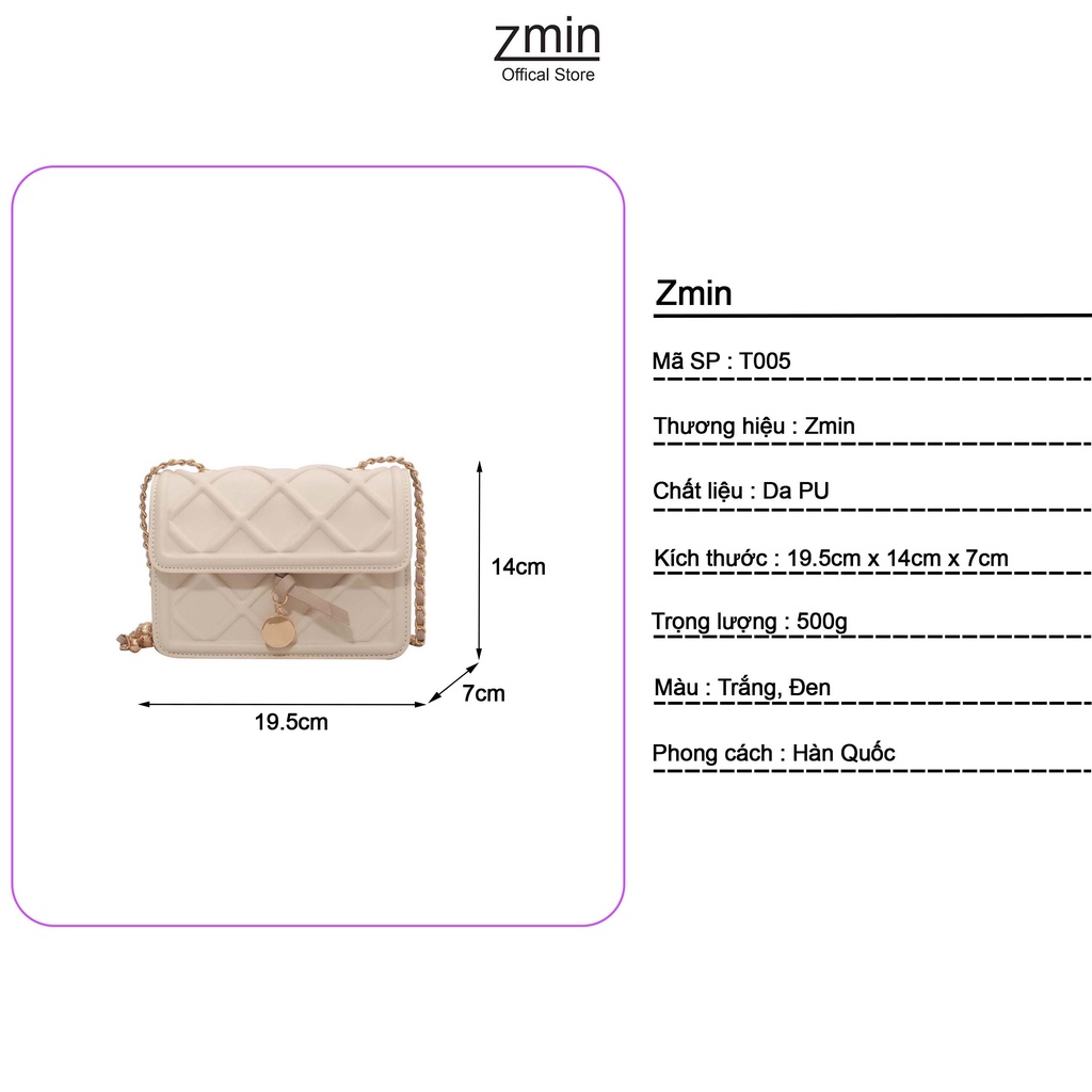 Túi đeo chéo nữ kết hợp đeo vai thời trang Zmin, chất liệu da PU cao cấp - T005
