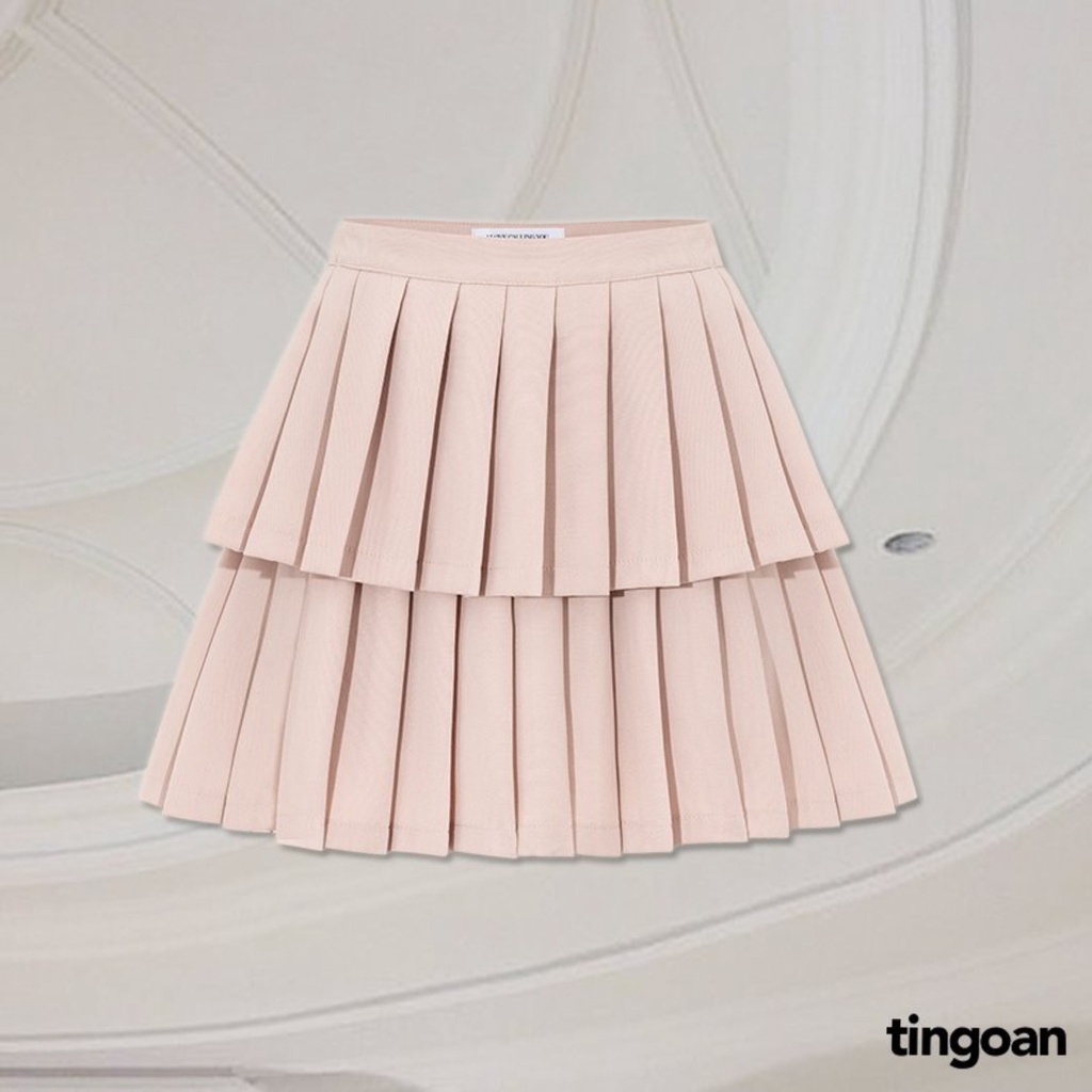 TINGOAN®  - Chân váy cạp lưng cao xếp ly xòe 2 tầng nude tingoan IT'S ON ME SKIRT/ND (có quần trong)
